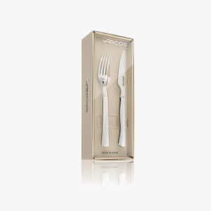 Juego Arcos Monoblock de 12 piezas con cuchillos chuleteros y tenedores de acero inoxidable.