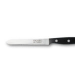 Cuchillo pelador de sierra Cuchillería Navarro de acero inoxidable con mango negro ergonómico de tres remaches.