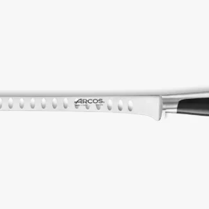 Cuchillo jamonero Arcos Serie Kyoto de 250 mm con hoja alveolada de acero NITRUM® y mango negro de POM.