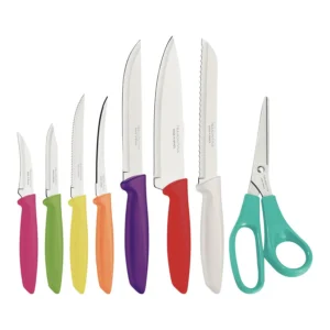 Juego de cuchillos Tramontina Plenus de 8 piezas con cuchillos de cocina y tijera multiuso.