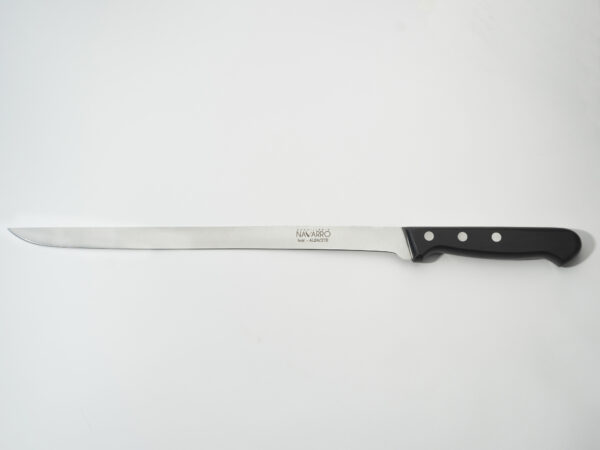 Cuchillo jamonero de acero inoxidable con mango negro de remaches