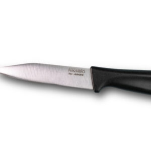 Cuchillo pelador a granel de acero inoxidable Cuchillería Navarro con mango ergonómico negro.