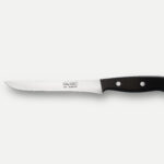 Cuchillo jamonero Cuchillería Navarro con hoja larga de acero inoxidable y mango negro remachado, fabricado en Albacete