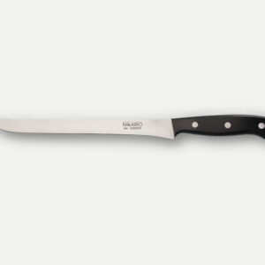 Cuchillo jamonero Cuchillería Navarro, hoja de acero inoxidable, mango negro remachado, fabricado en Albacete
