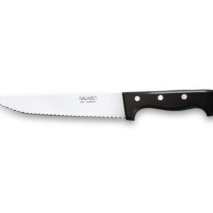 Cuchillo panero profesional con hoja dentada de acero inoxidable y mango ergonómico negro fabricado por Cuchillería Navarro en Albacete.