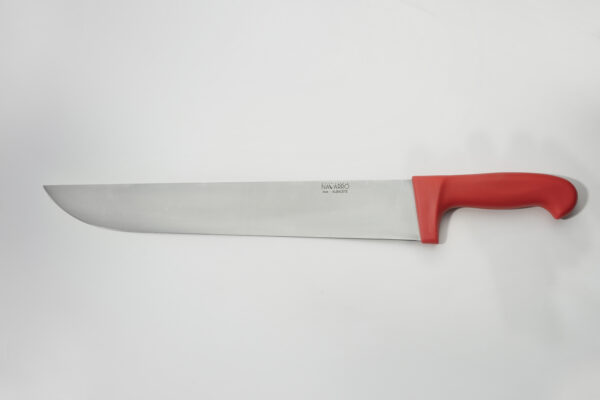 Cuchillo jamonero profesional de acero inoxidable con mango ergonómico rojo
